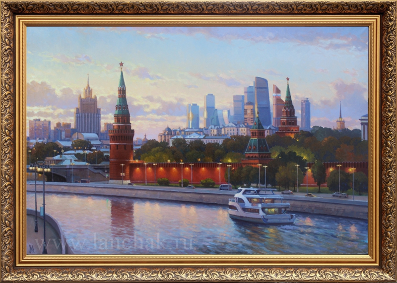 Кремлевская набережная. Картина маслом с видом Москвы