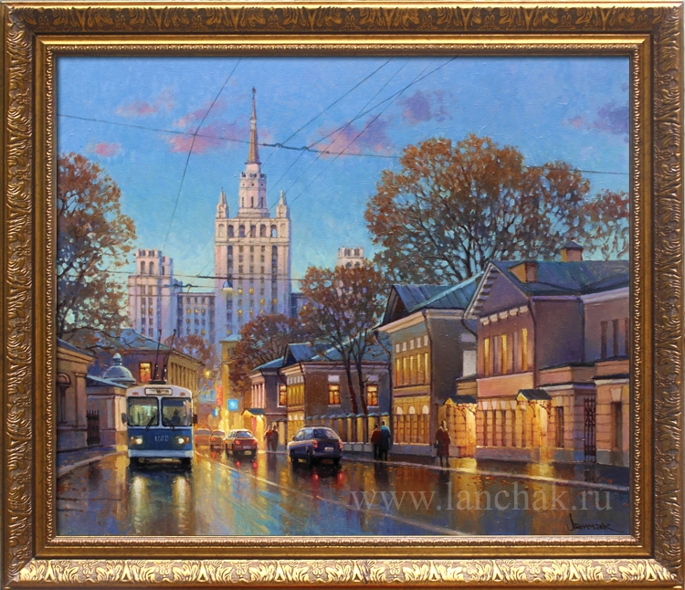 Картина с видом Москвы художника Ланчака. Московская улица