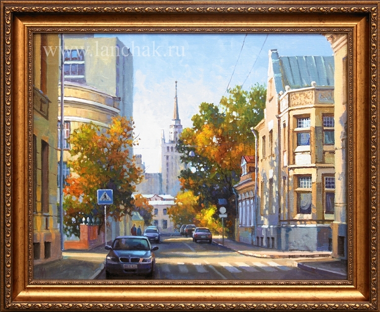 Живопись, городской пейзаж Москвы. Московский переулок, картина художника