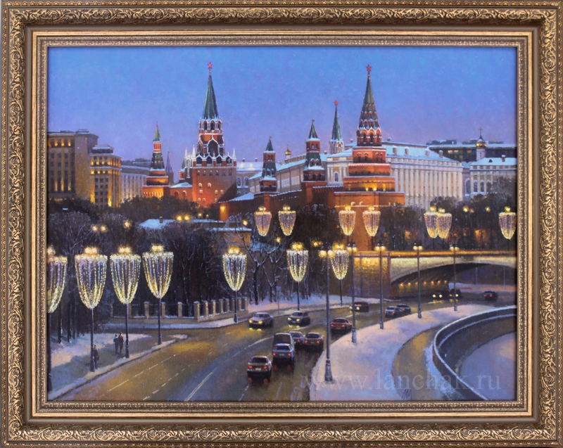 Праздничная ночная Москва. Картина маслом