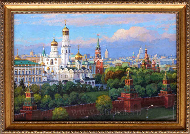 Картина маслом с видом Кремля. Живопись, городской пейзаж