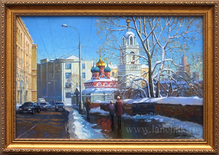 Живопись, картина городской пейзаж Москвы с изображением Улицы Варварки, китай-Город