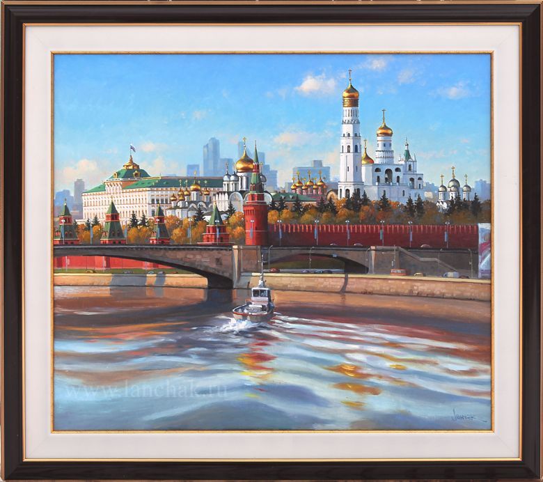 Городской пейзаж Москвы с видом на Кремля и Москву-реку