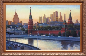 Картина художника с видом на московский кремль. Живопись, городской пейзаж. Вид Кремля