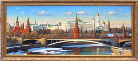 Картина Московского Кремля. Панорама с видом Москвы. Живопись, городской пейзаж художника Ланчака