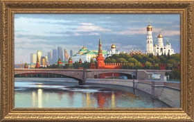Раннее утро в Москве, картина маслом на холсте