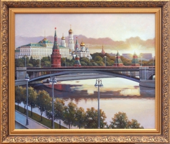 Живопись, картина маслом с изображением Кремля. Москва, утро