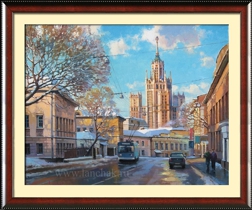 Живопись, картина маслом городской пейзаж Москвы с изображением улицы Верхняя Радищевская. Таганка