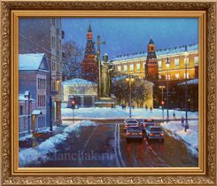 Волхонка. Вид на Боровицкую площадь и Московский Кремль. Картина маслом