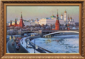 Живопись, картина вид на Московский кремль зимой