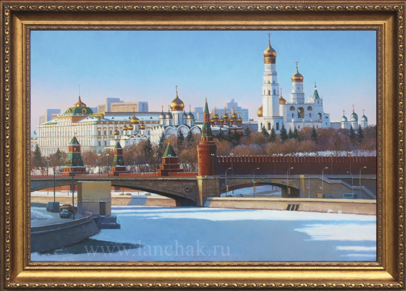Зимний вид Кремля, картина маслом