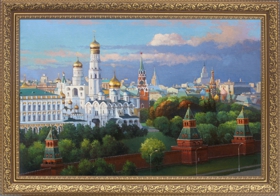 Теплый день. Вид на Кремль. Картина маслом