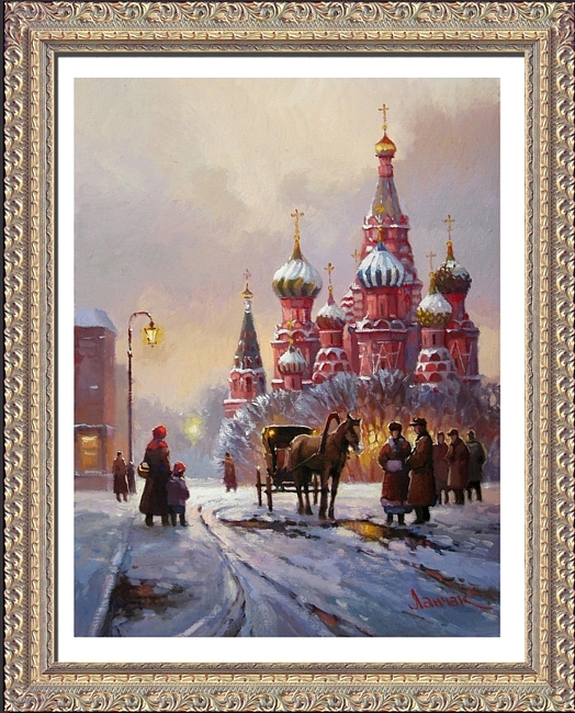 Зимняя Москва. Картина маслом на холсте