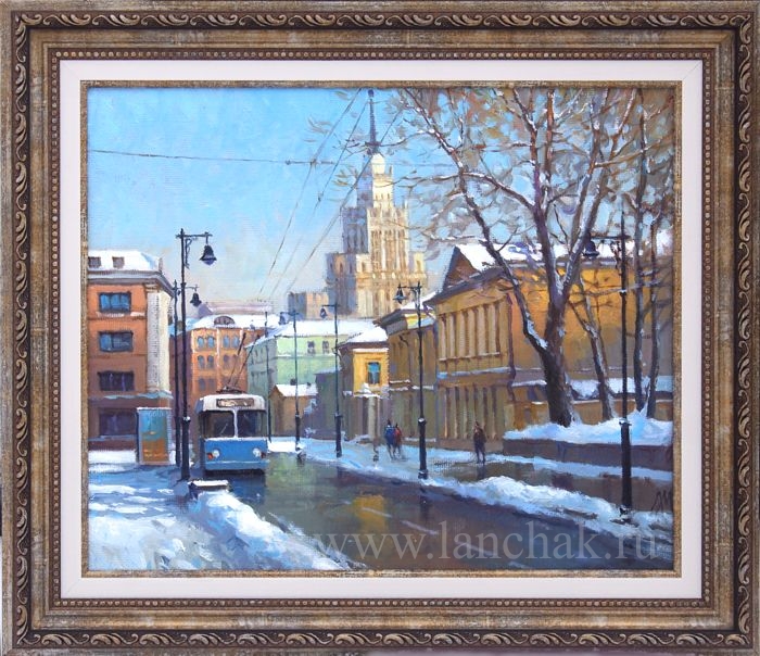 Мясницкая улица, городской пейзаж исторического центра, картина маслом