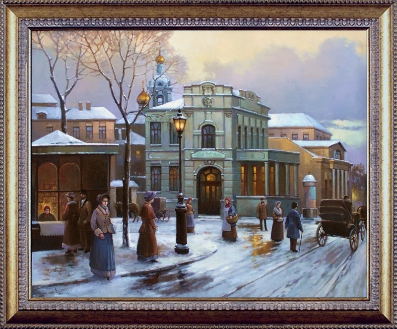 Зимний городской пейзаж, масло