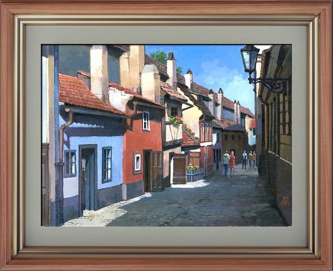 Злата улочка в Праге. Картина маслом