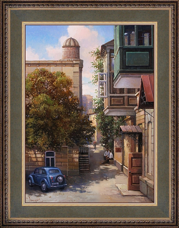 Картина с изображением старого дворика в старом городе Баку