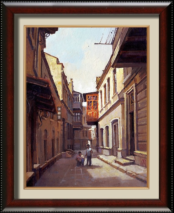 Игра. Вид старинной улицы Баку, масло на холсте